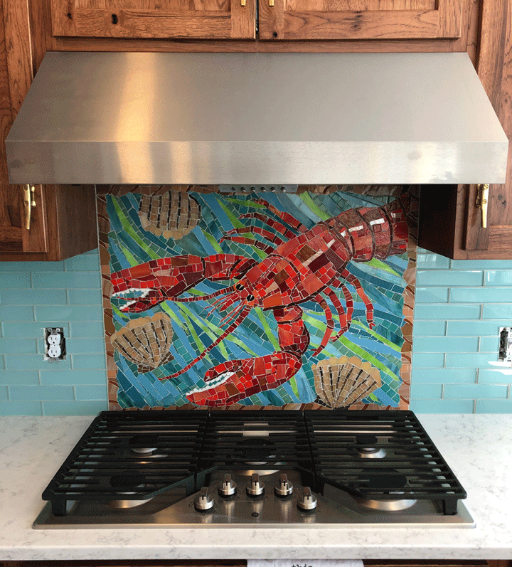 kitchen mosaic backsplash lobster