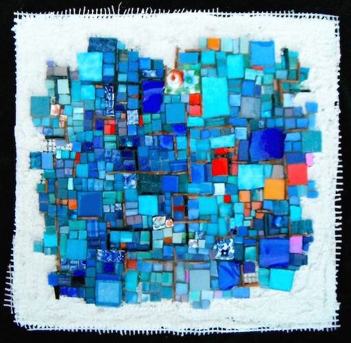 abstract mosaic in blues and orange