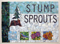  A mosaic sign for the beloved STUMP SPROUTS CROSS COUNTRY SKI AREA in Hawley, MA