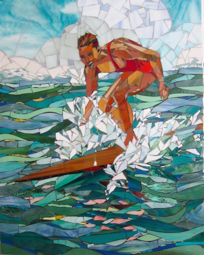 mosaic surfer vintage surf poster