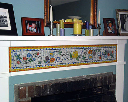 fireplace mosaic design based on italian platter